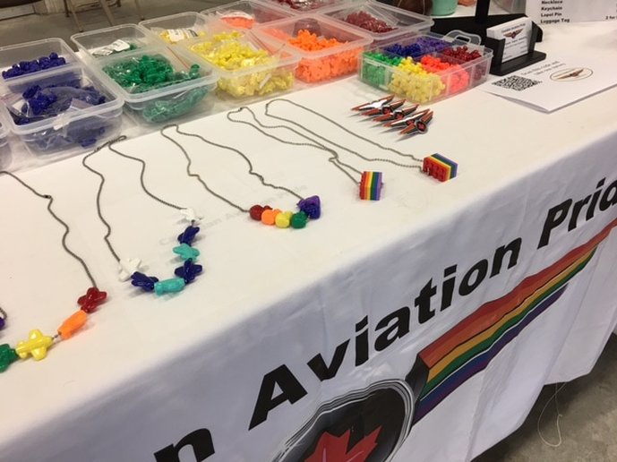 Picture of CAP table with rainbow airplane necklaces